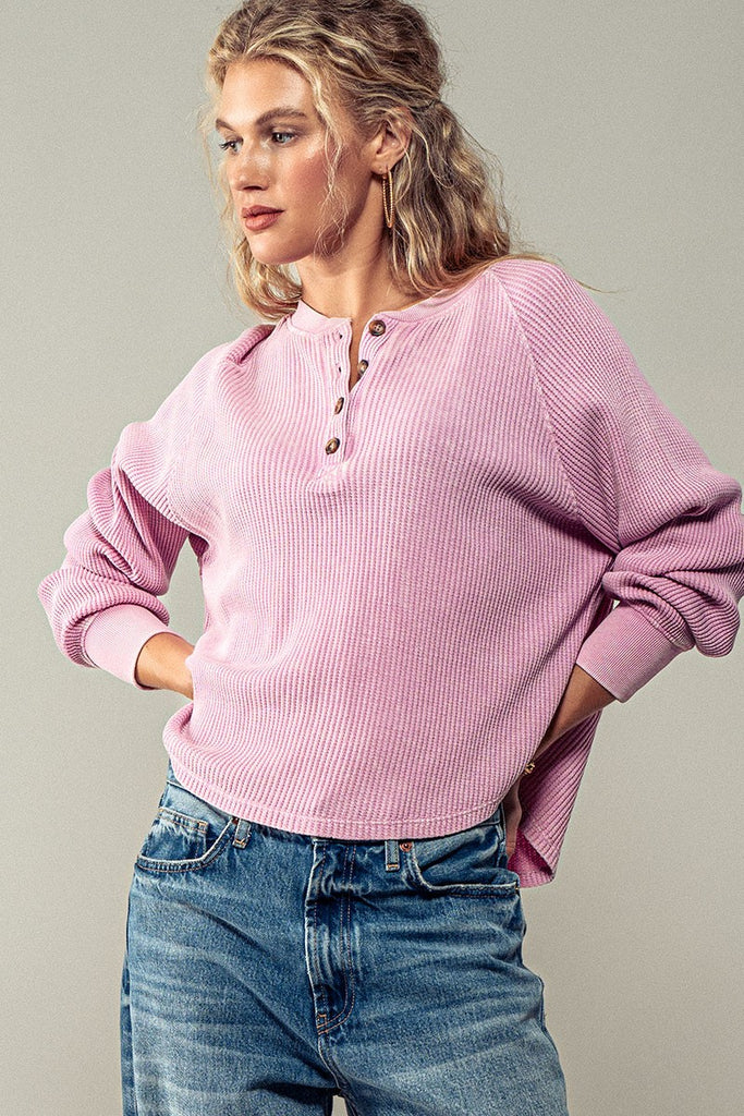 Blush Bliss Waffle Knit Sweater Clothing Peacocks & Pearls Lexington   