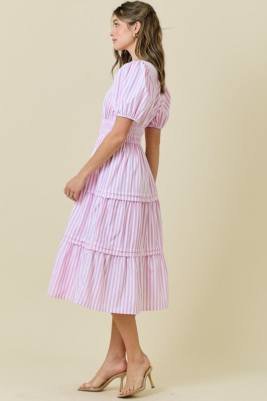 Puff & Pop Striped Midi Dress Clothing Peacocks & Pearls Lexington