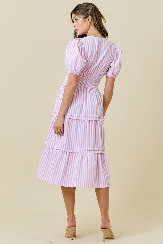 Puff & Pop Striped Midi Dress Clothing Peacocks & Pearls Lexington