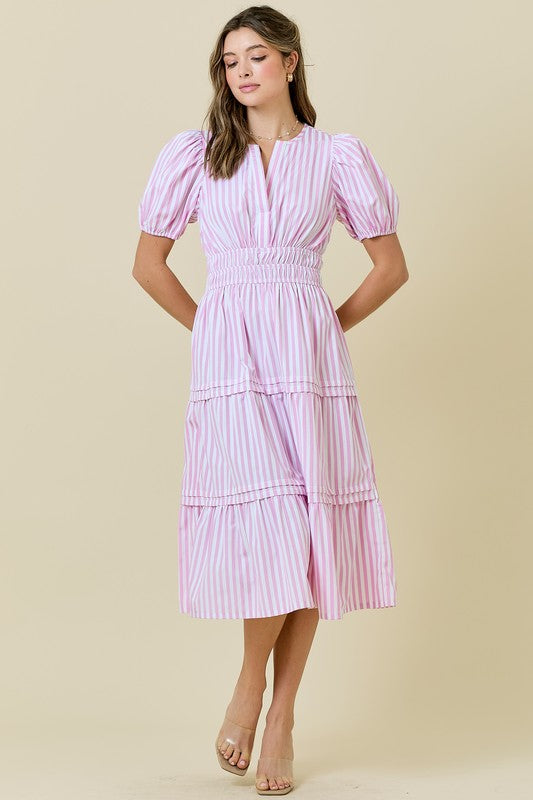 Puff & Pop Striped Midi Dress Clothing Peacocks & Pearls Lexington