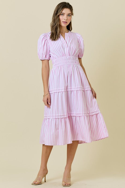 Puff & Pop Striped Midi Dress Clothing Peacocks & Pearls Lexington