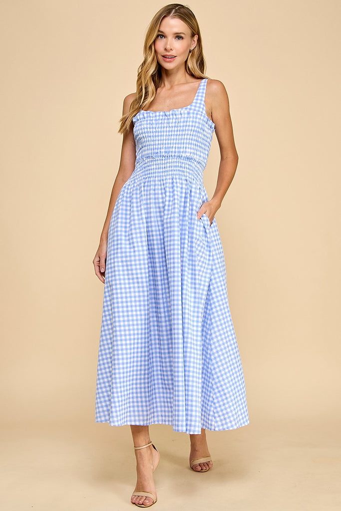 Blue Meadow Midi Dress Clothing Peacocks & Pearls Lexington