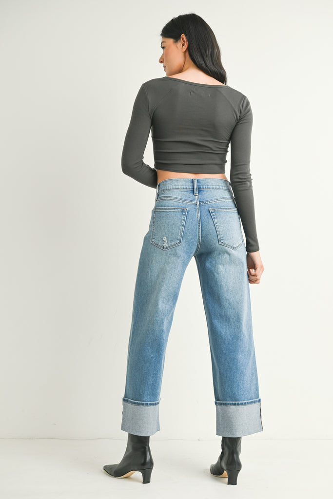 The Cuffed Slim Wide Leg Jean Clothing Peacocks & Pearls Lexington