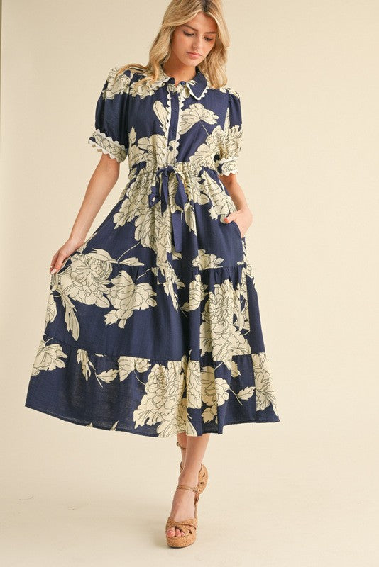 Enchanted Gardens Midi Dress Clothing Peacocks & Pearls Lexington Navy S