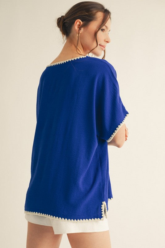 Varsity Blue Top Clothing Peacocks & Pearls Lexington