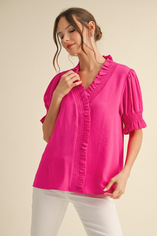 Whispered Ruffle Top Clothing Peacocks & Pearls Lexington Pink S