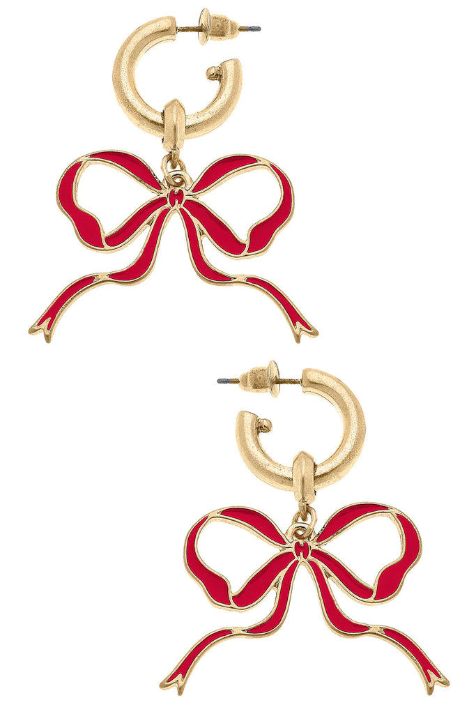 Veronica Bow Enamel Earrings in Red Jewelry Canvas Style   