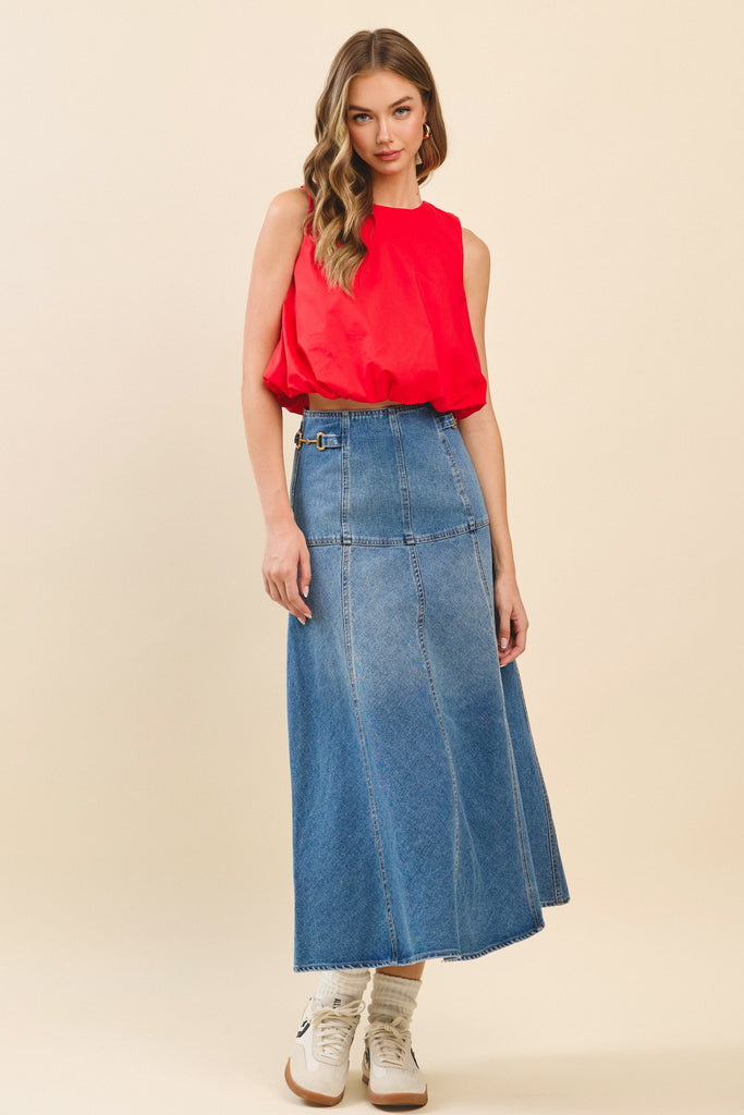 Denim Reins Midi Skirt Clothing Peacocks & Pearls Lexington