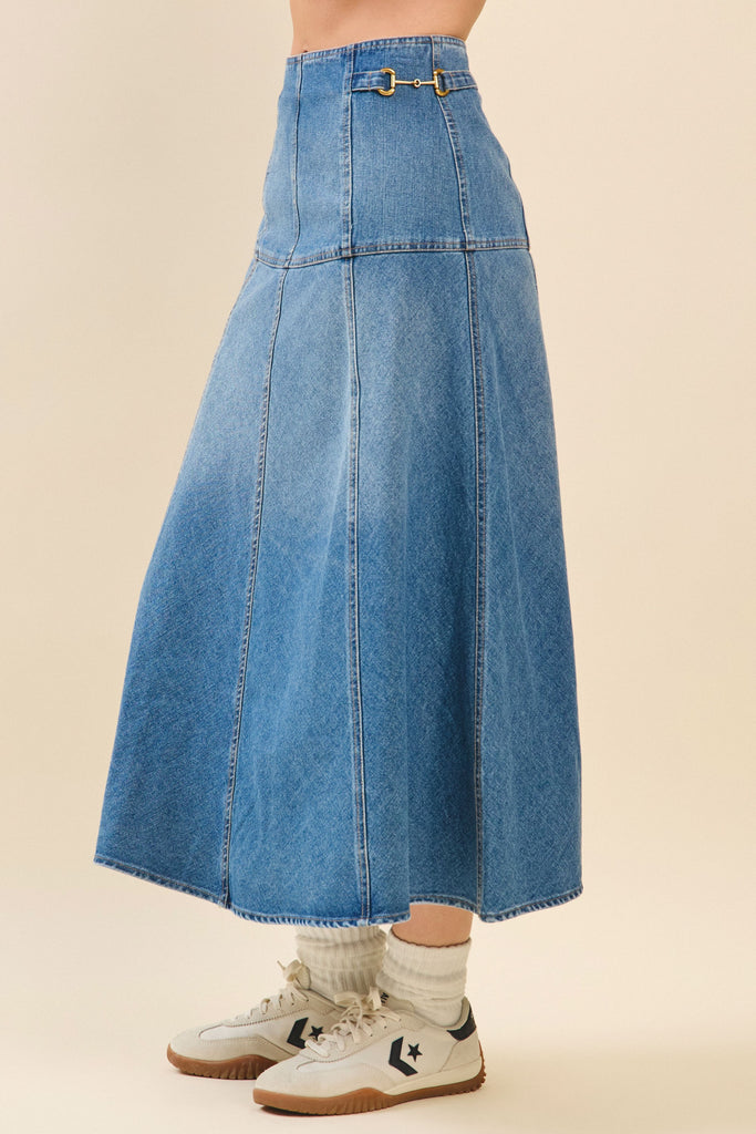 Denim Reins Midi Skirt Clothing Peacocks & Pearls Lexington
