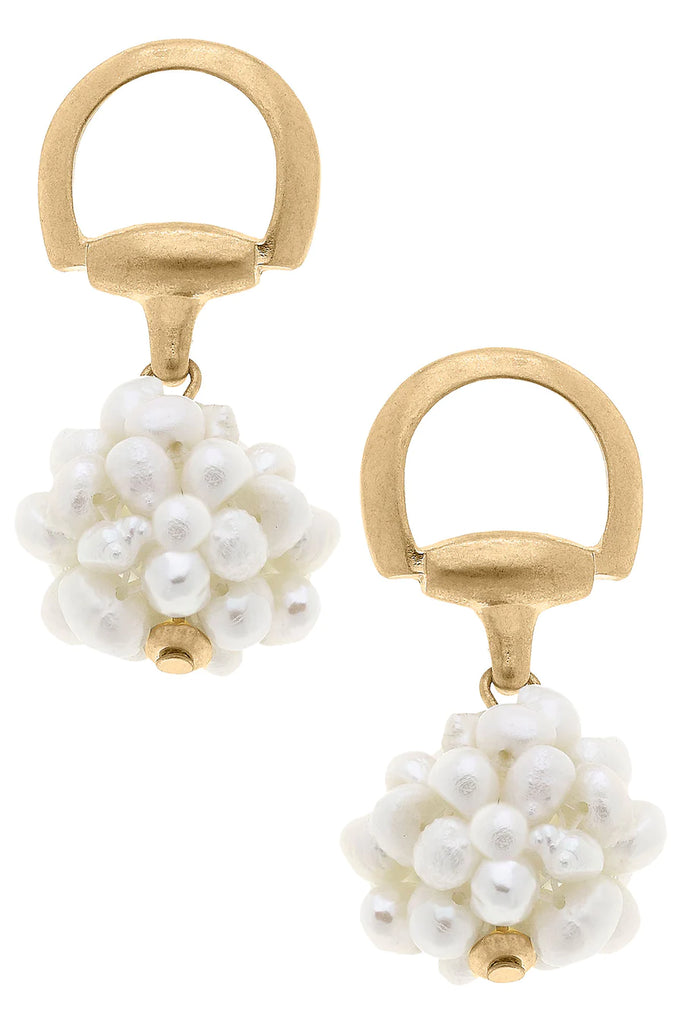 Lou Horsebit Pearl Cluster Earrings in Worn Gold Jewelry Canvas Style   