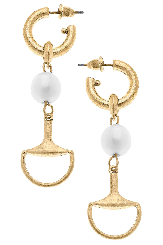 Trixie Horsebit with Pearl Drop Hoop Earrings in Worn Gold Jewelry Canvas Style   