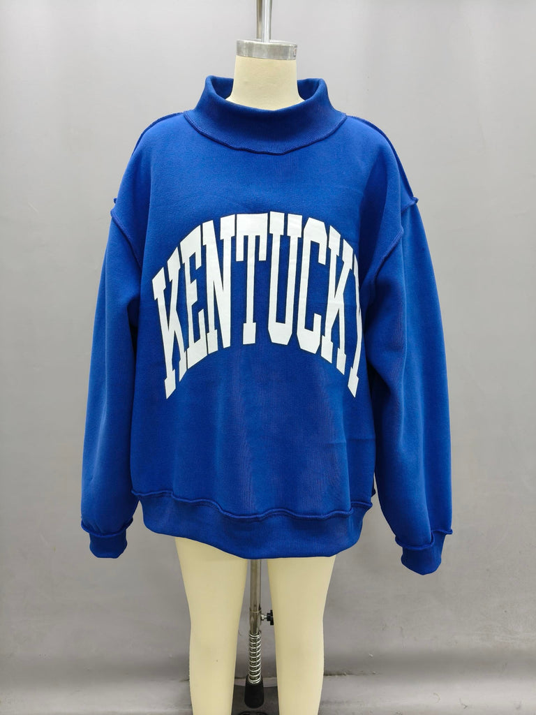 Kentucky Reversible Mock Neck Sweatshirt Clothing Peacocks & Pearls Lexington Blue S/M