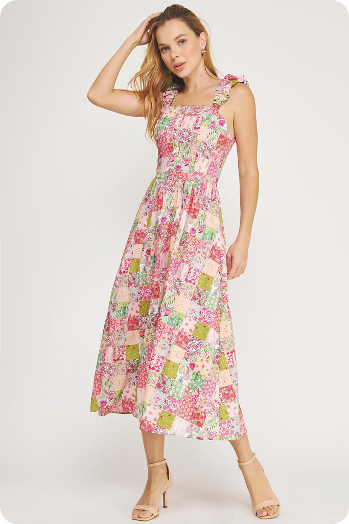 floral patch maxi dress floral pink dresses for women What Dreams Are Made of Floral Maxi Dress
