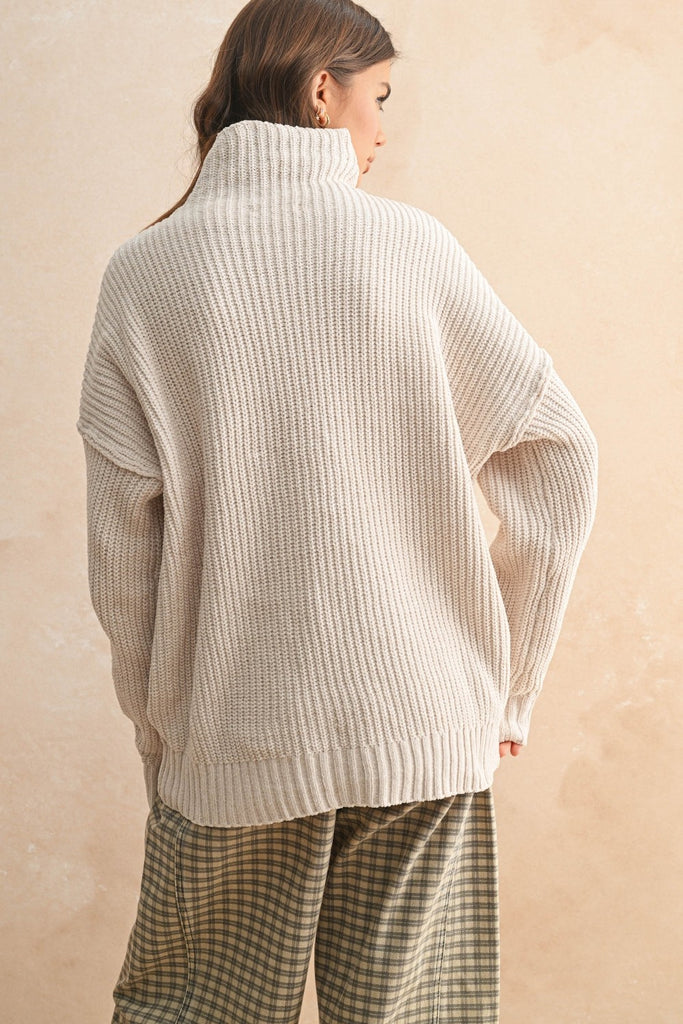 Drop Shoulder High Neck Sweater Clothing Miou Muse