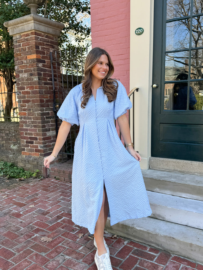 Textured Bliss Midi Dress Clothing Peacocks & Pearls Lexington