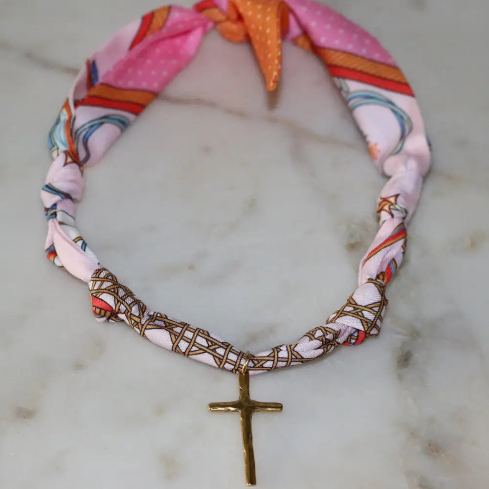Scarf Pendant Necklace Jewelry Peacocks & Pearls Lexington Cross Pink/Orange