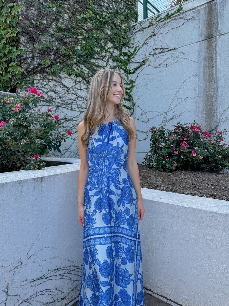 Wild Child Blue Halter Maxi Dress Clothing Peacocks & Pearls Lexington   