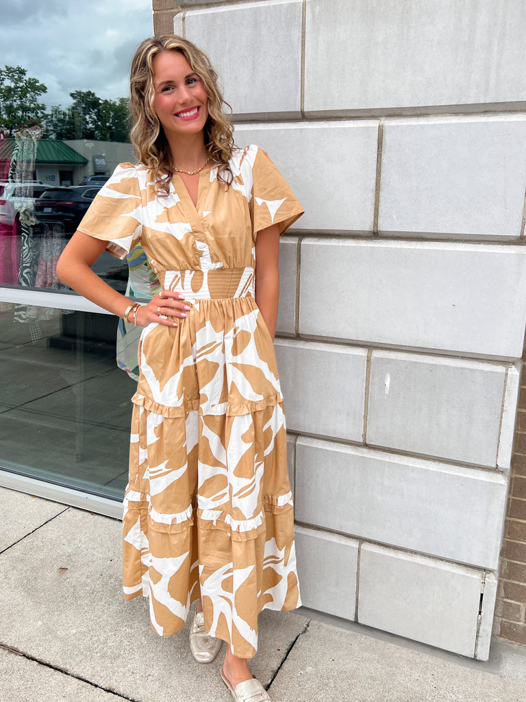Hazel Abstract Palmer Poplin Tiered Maxi Dress Clothing Peacocks & Pearls Lexington   