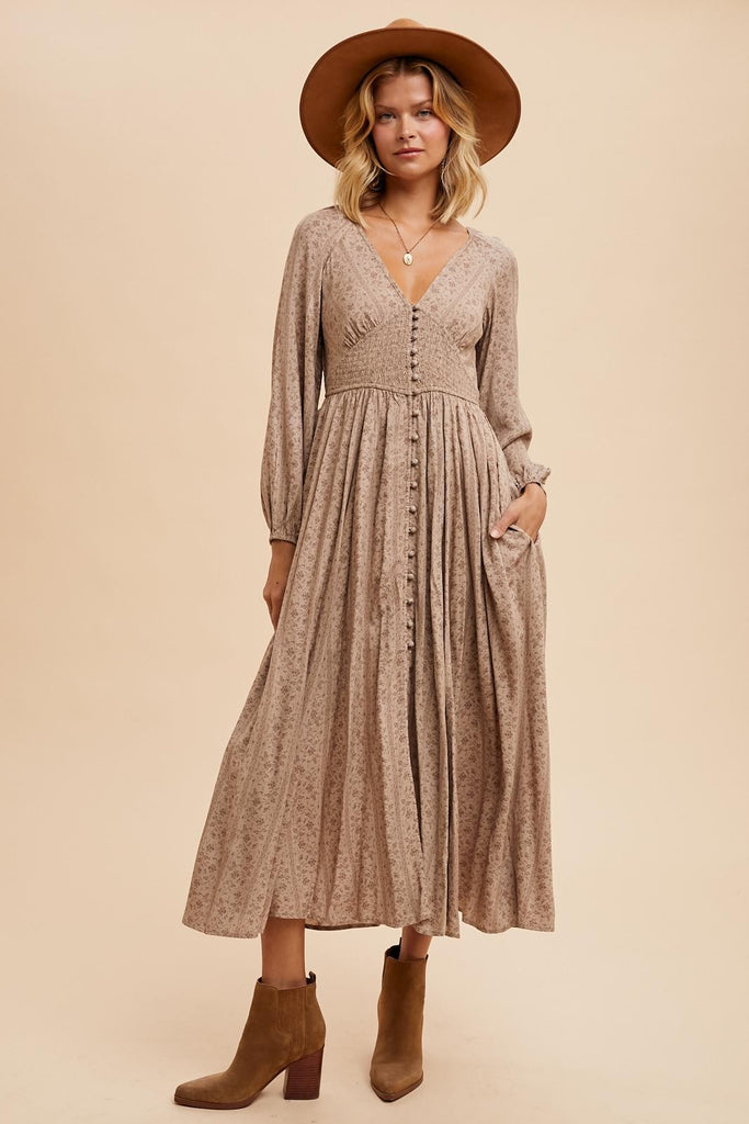 Dress To Impress Maxi Dress Clothing Peacocks & Pearls Lexington Taupe S 