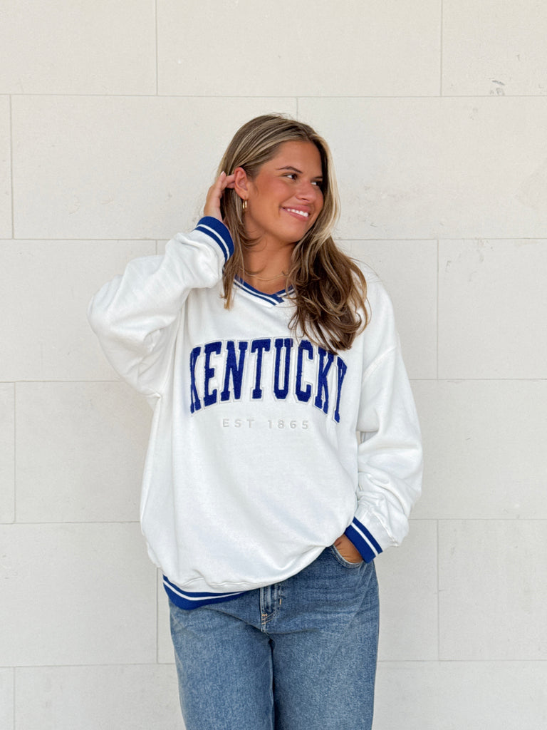 Kentucky Allen Chenille Varsity V-Neck Sweatshirt Clothing Peacocks & Pearls Lexington