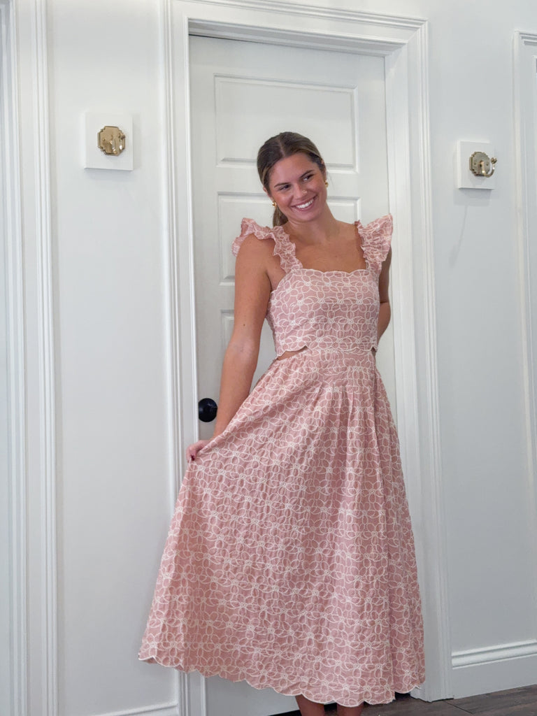 blush midi dress formal The Blush Dress – Luxe Off-Shoulder Pink Midi Dress with Feathered Sle –  New Em