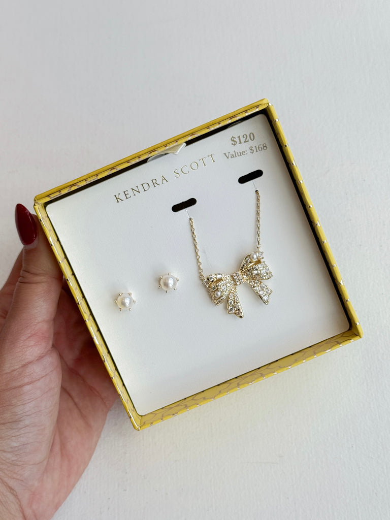 Kristina Bow Necklace & Earring Gift Set Jewelry Peacocks & Pearls Lexington