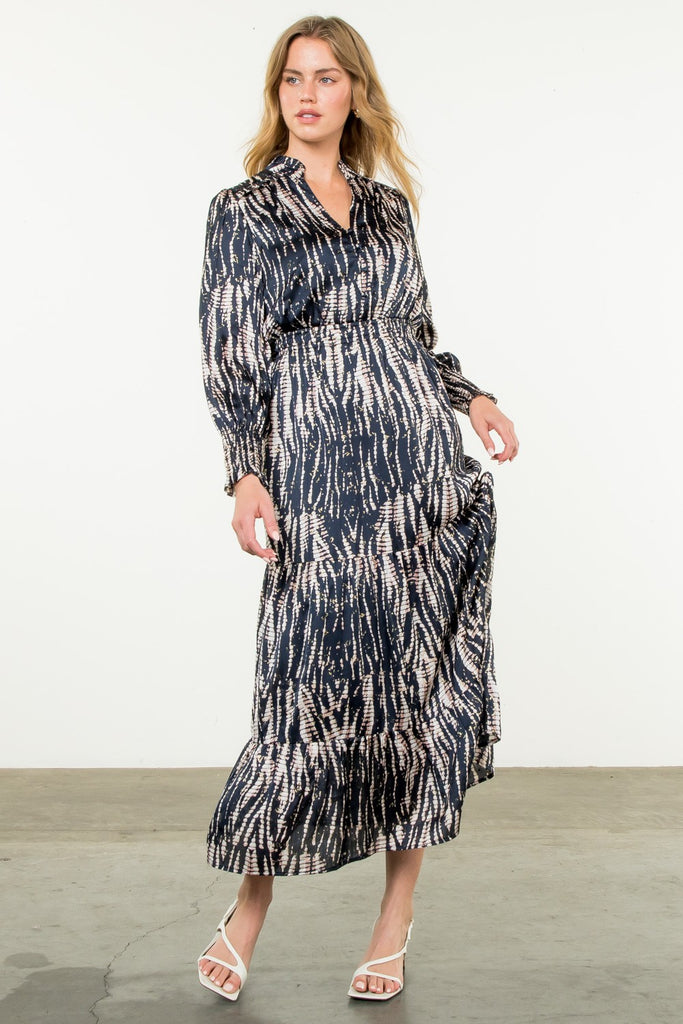 Star Struck Navy Metallic Detail Print Maxi Dress Clothing Peacocks & Pearls Lexington   