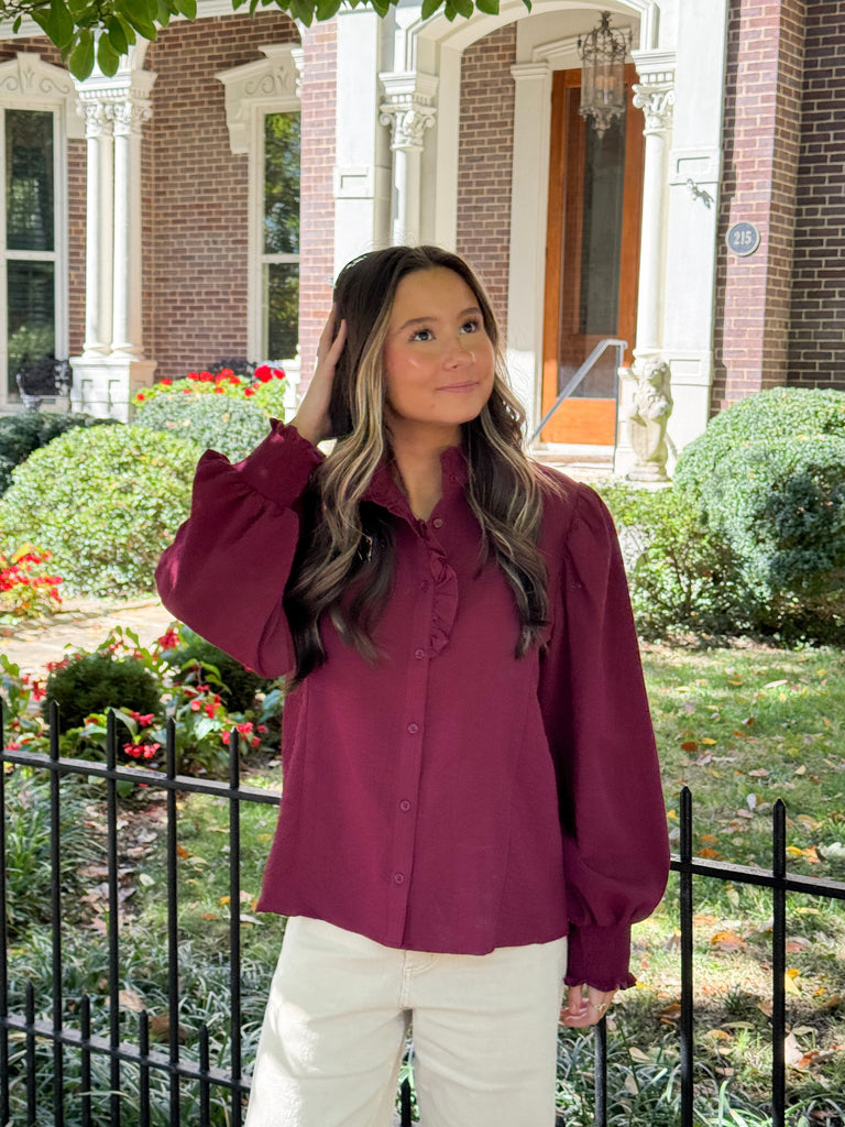 Cranberry Queen Ruffle Top Clothing Peacocks & Pearls Lexington