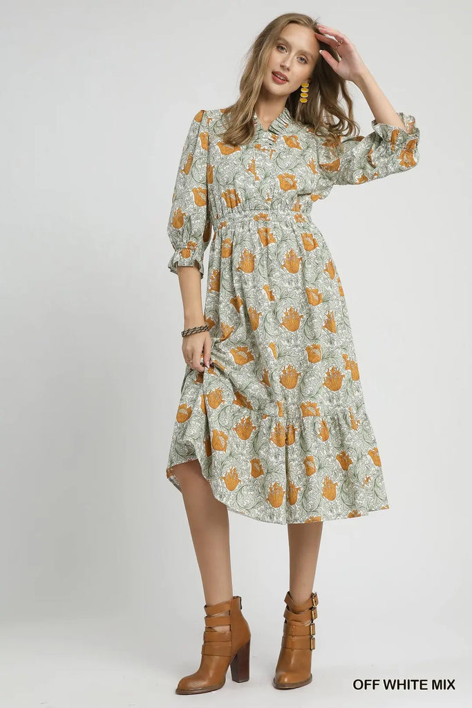Autumn Sky Midi Dress Clothing Peacocks & Pearls Lexington
