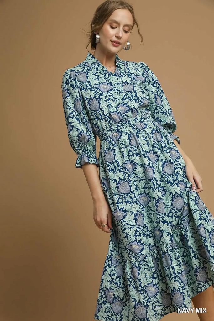 Autumn Sky Midi Dress Clothing Peacocks & Pearls Lexington