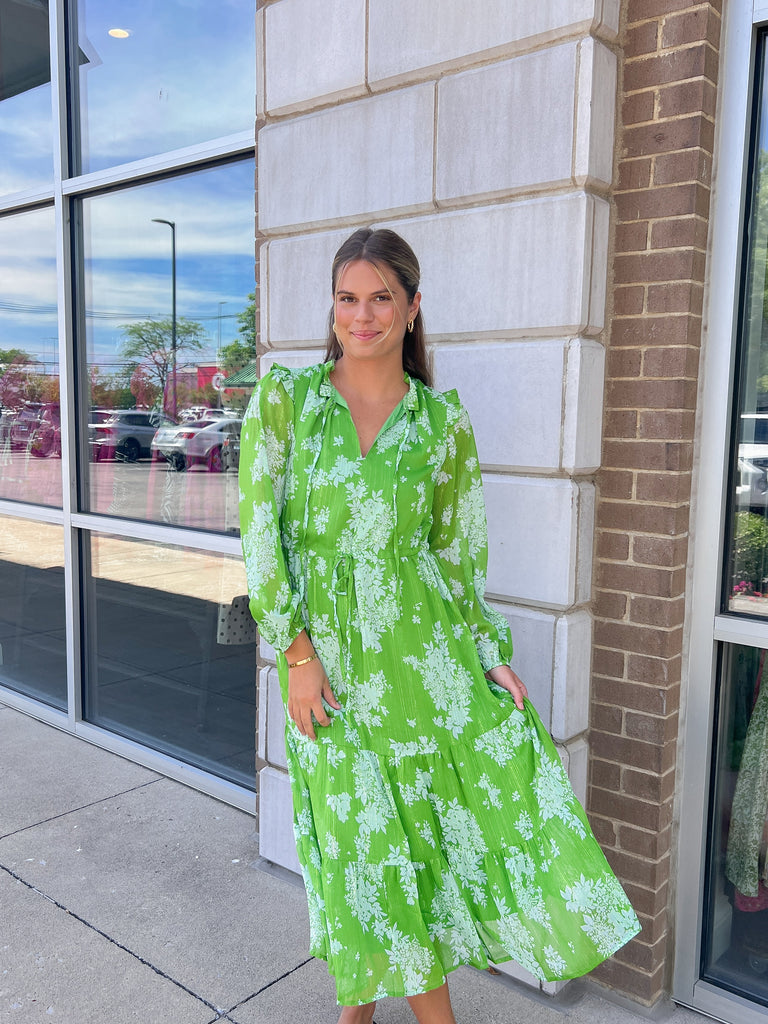 Polare Floral Kristen Tiered Midi Dress Clothing Peacocks & Pearls Lexington   