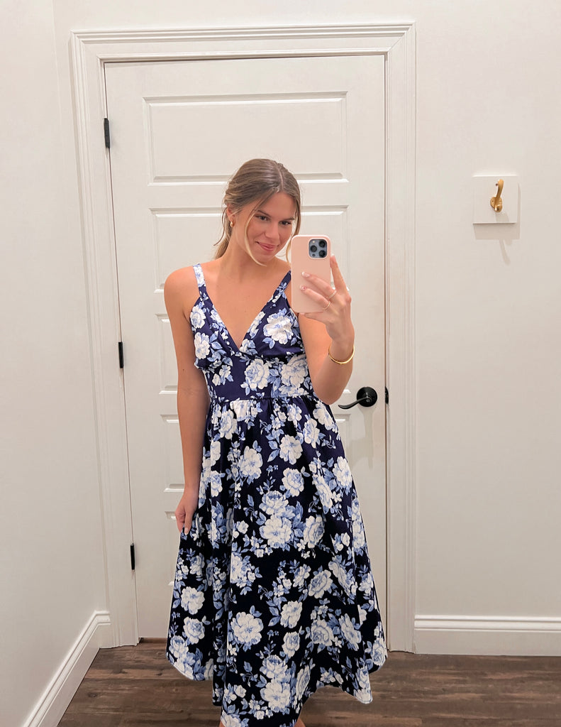 Elara Blue Bell Midi Dress Clothing Peacocks & Pearls Lexington   