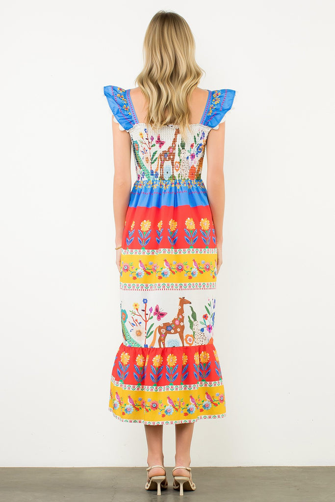 Floral Safari Midi Dress Clothing Peacocks & Pearls Lexington
