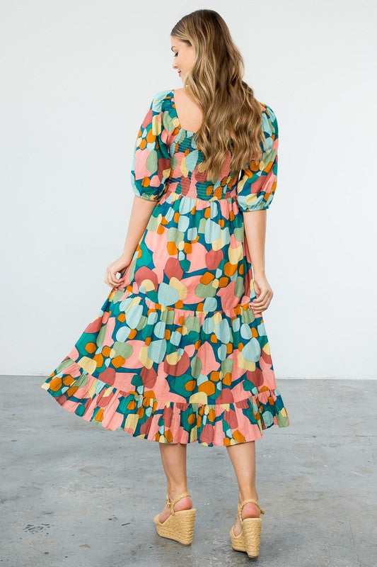 smocked tiered midi dress Lorelai Black Smocked Tiered Midi Dress