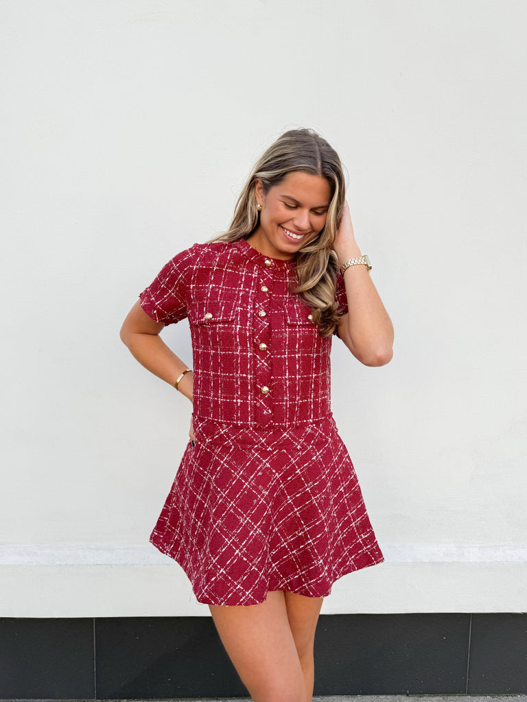 Bold Berry Tweed Dress Clothing Peacocks & Pearls Lexington   