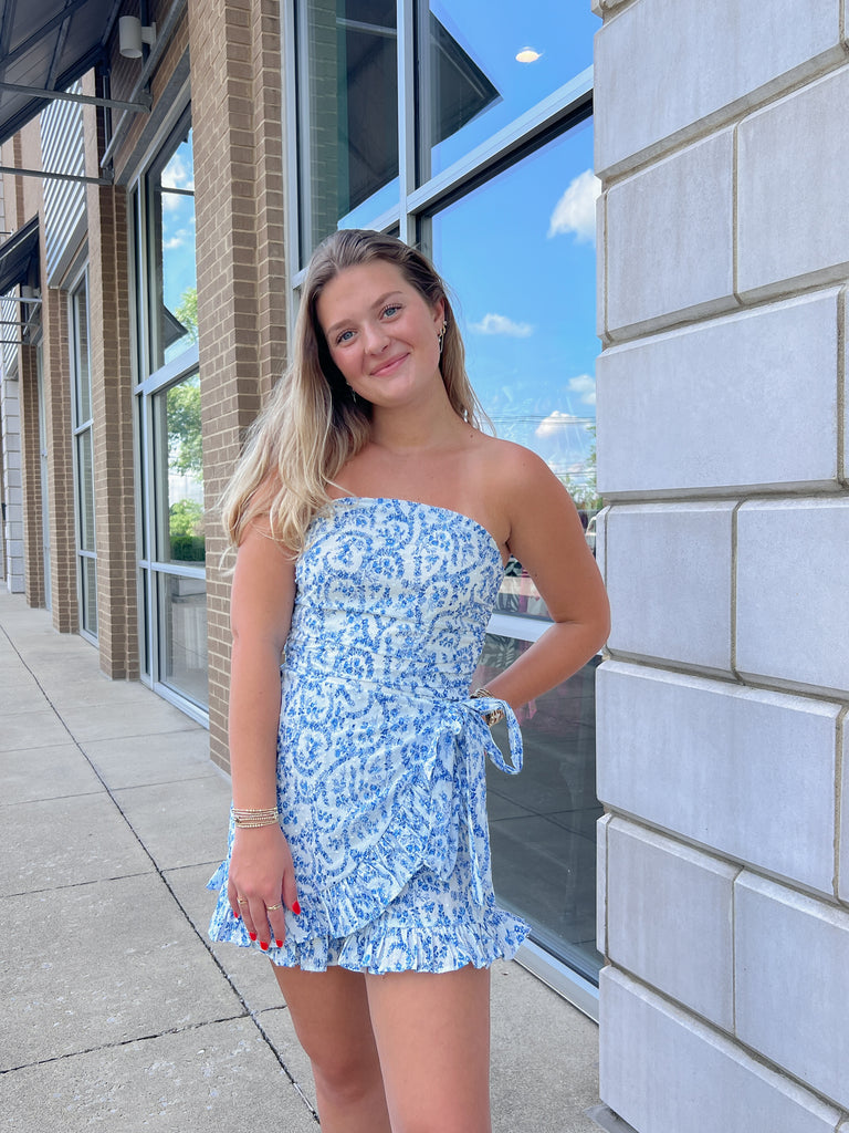 Blue Radiance Strapless Romper Clothing Peacocks & Pearls Lexington   