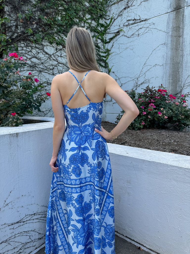 Wild Child Blue Halter Maxi Dress Clothing Peacocks & Pearls Lexington   