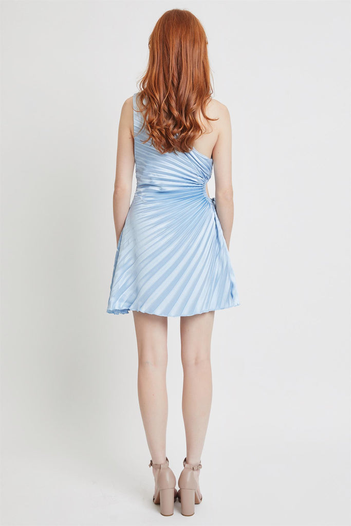 Bluest Sky Pleated Satin Dress Clothing Peacocks & Pearls Lexington   