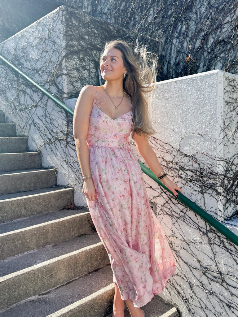 Pink Petals Midi Dress Clothing Peacocks & Pearls Lexington