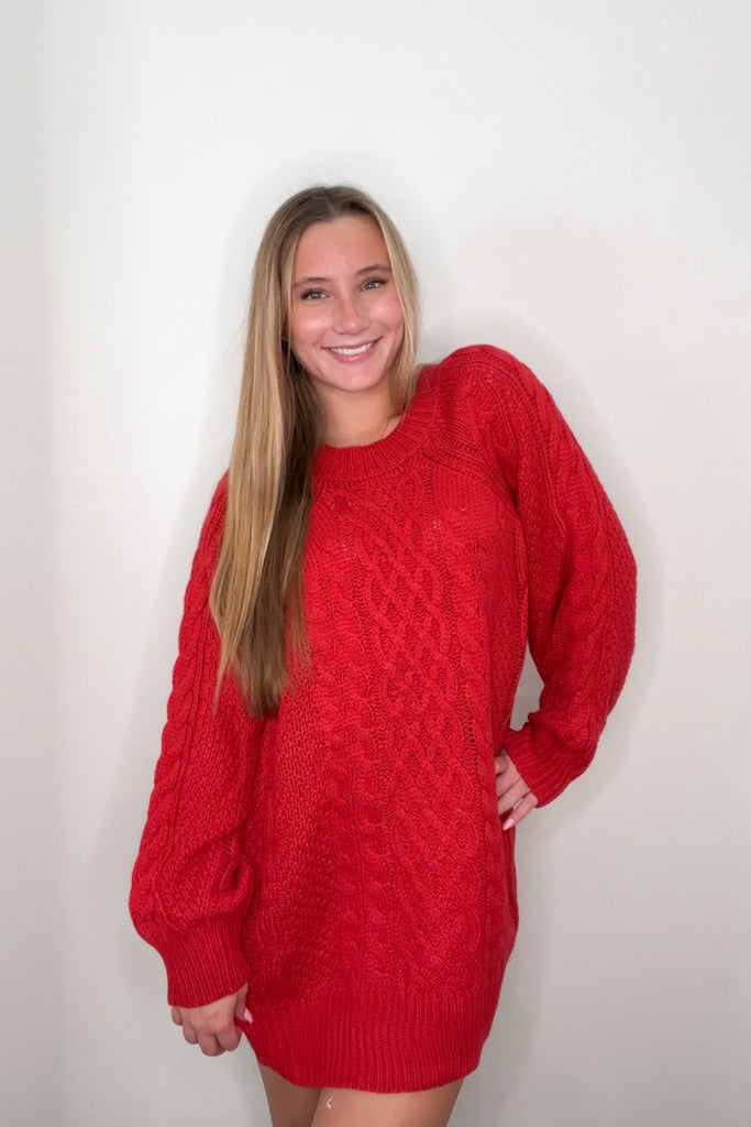 Crimson Cheer Sweater Dress Clothing Peacocks & Pearls Lexington   