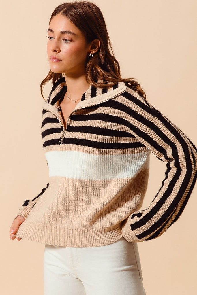 Sparkle Stripes Zip Up Sweater Clothing Peacocks & Pearls Lexington   