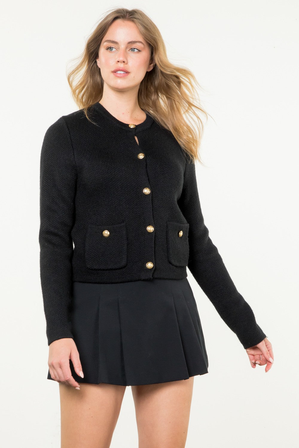 トップス Time is on NEW MIX COLLARED CARDIGAN N7267_BL0004?$crop1254$