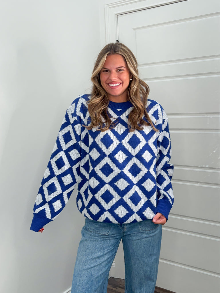 Sideline Abstract Royal Sweater Clothing Peacocks & Pearls Lexington   