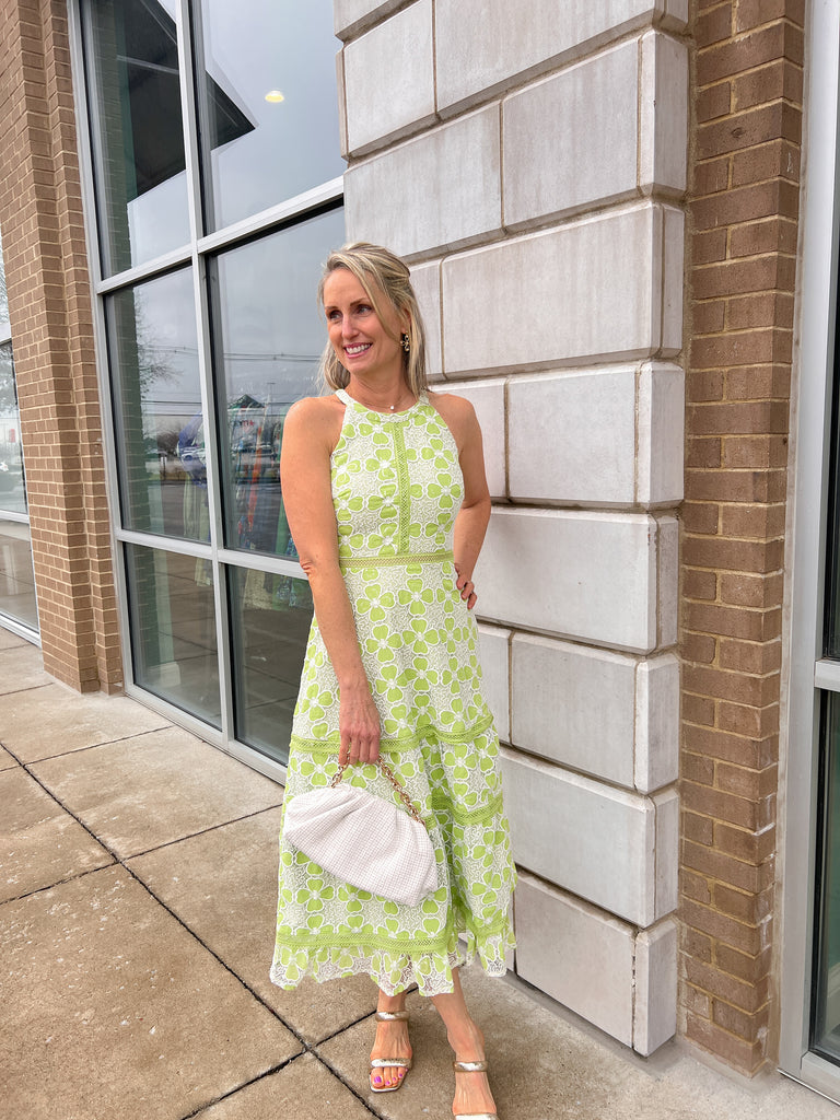 Lime Lady Lace Floral Halter Dress Clothing Just Me   