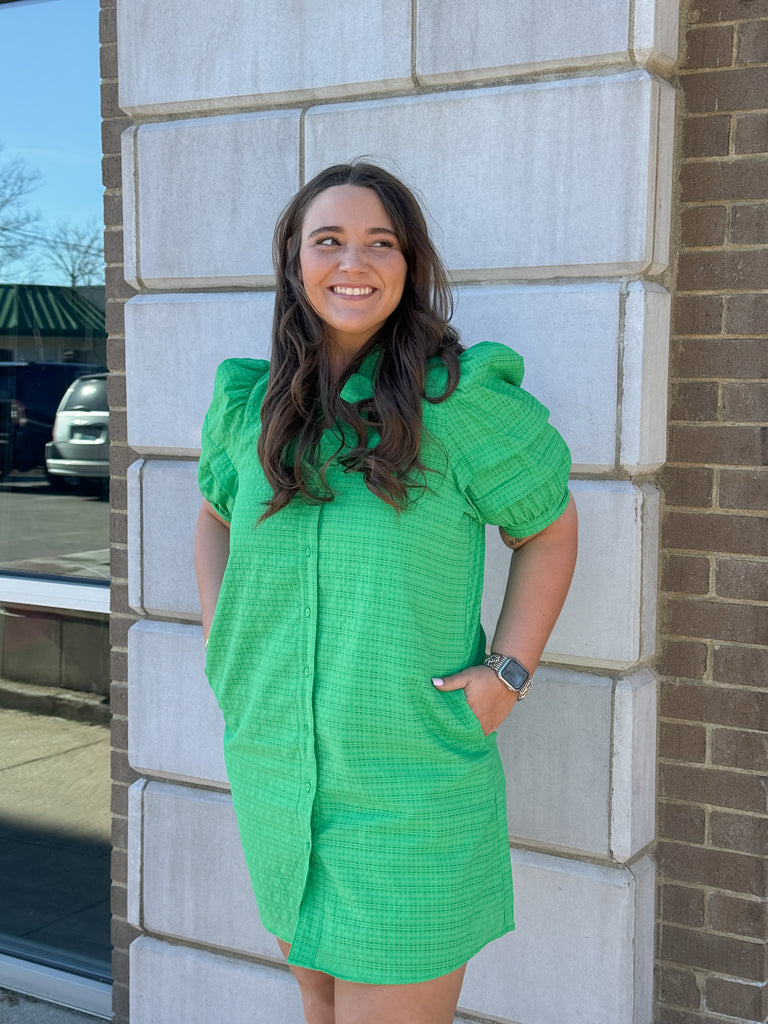 Green Buttoned Breeze Dress Clothing Peacocks & Pearls Lexington