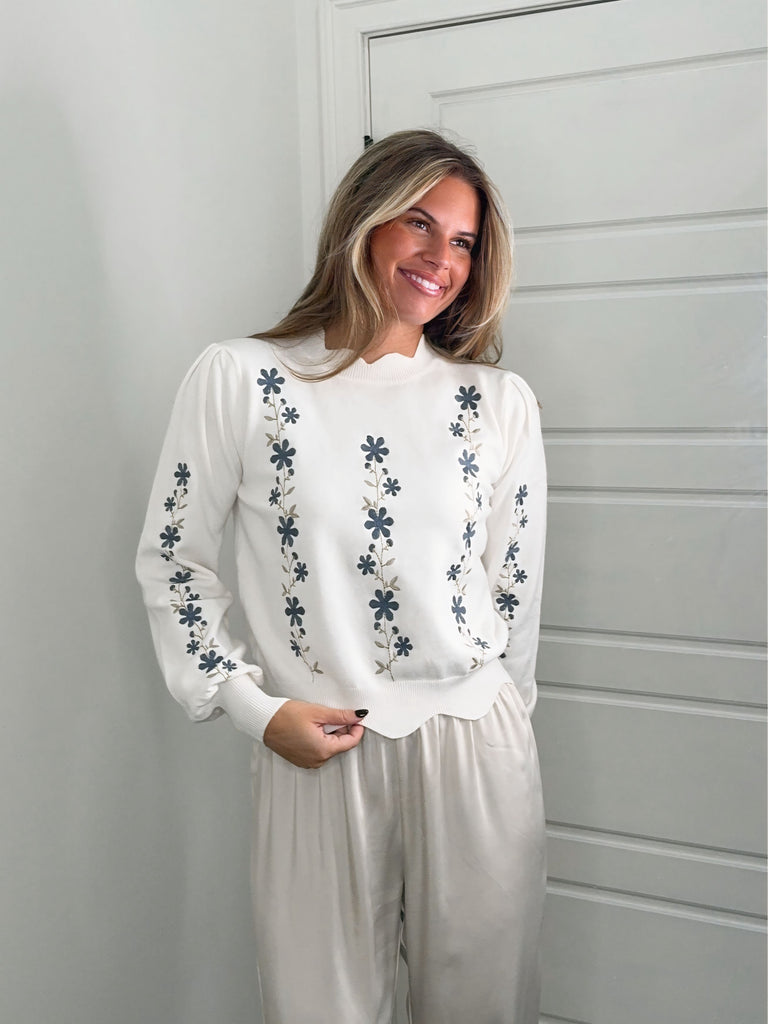 Bluebell Scallop Sweater Clothing Peacocks & Pearls Lexington