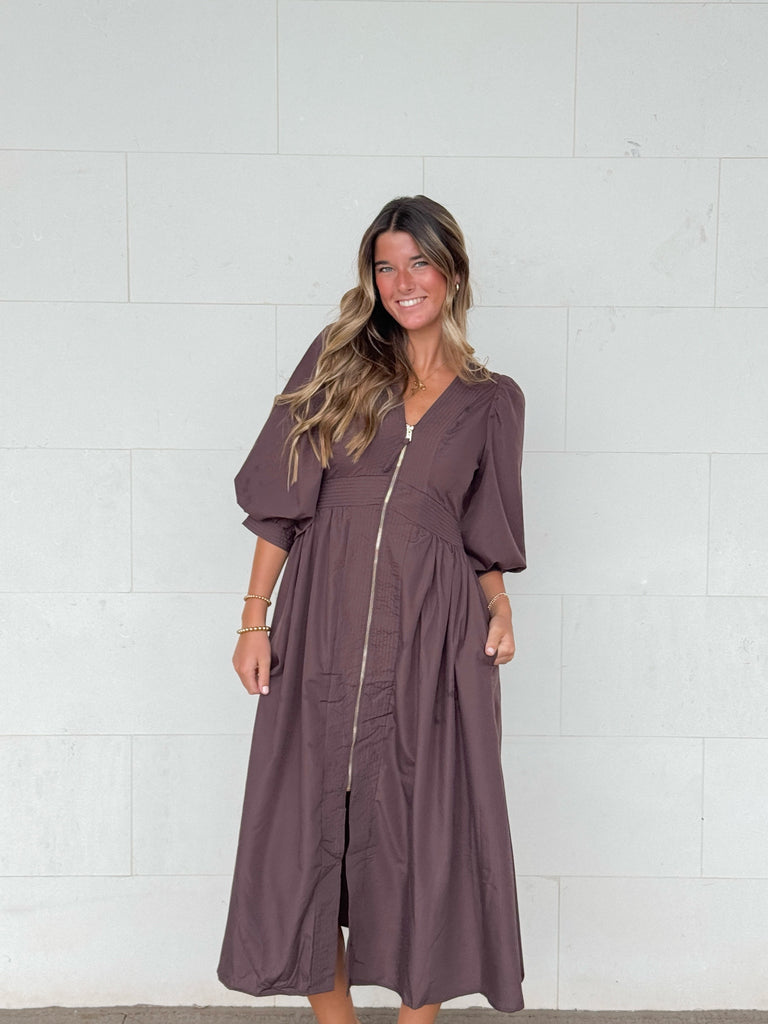 Under The Oaks Midi Dress Clothing Peacocks & Pearls Lexington Brown S