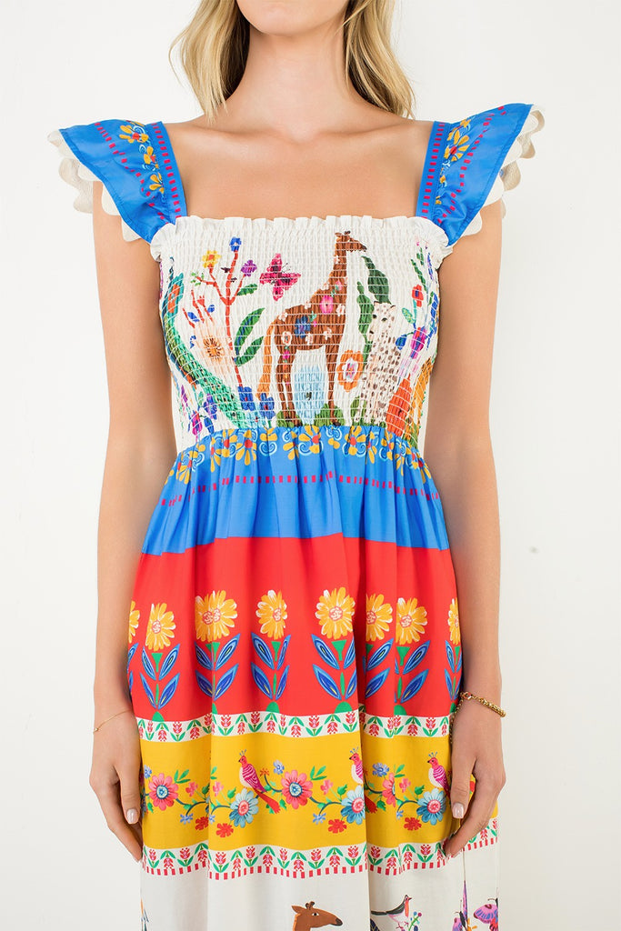 Floral Safari Midi Dress Clothing Peacocks & Pearls Lexington