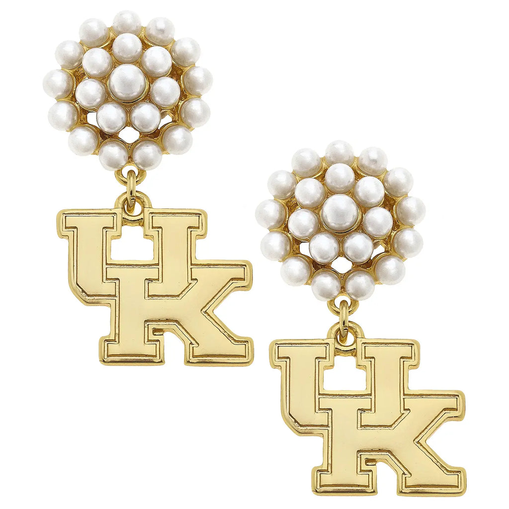 Kentucky Wildcats Pearl Cluster 24K Gold Plated Earrings Jewelry Peacocks & Pearls Lexington   