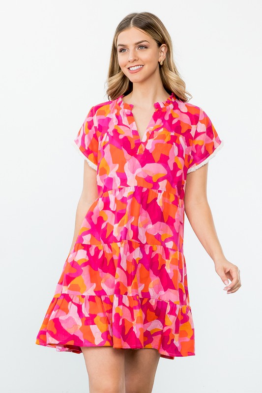 Pink/Orange Multicolor Abstract Dress Clothing THML   